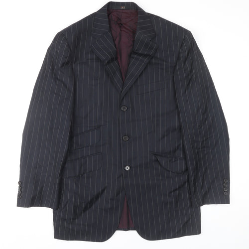 DAKS Men Blue Pinstripe Wool Blazer Jacket 46R Classic Formal