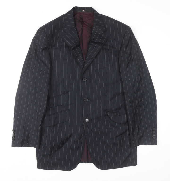 DAKS Men Blue Pinstripe Wool Blazer Jacket 46R Classic Formal