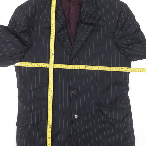 DAKS Men Blue Pinstripe Wool Blazer Jacket 46R Classic Formal