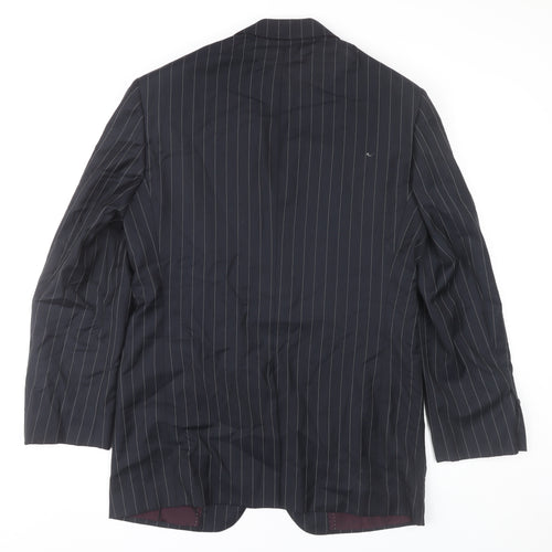 DAKS Men Blue Pinstripe Wool Blazer Jacket 46R Classic Formal