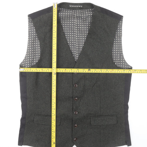 Next Men’s Grey Wool Blend Waistcoat Size 38 Long Length Formal