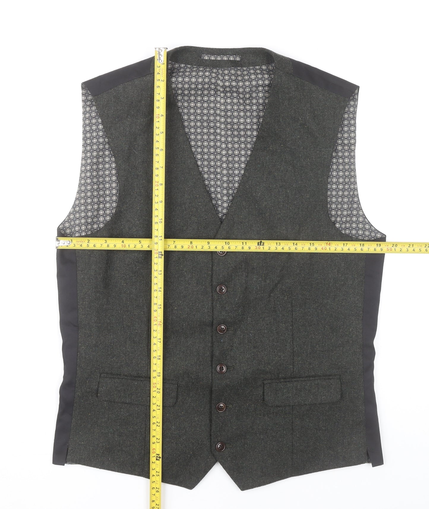 Next Men’s Grey Wool Blend Waistcoat Size 38 Long Length Formal