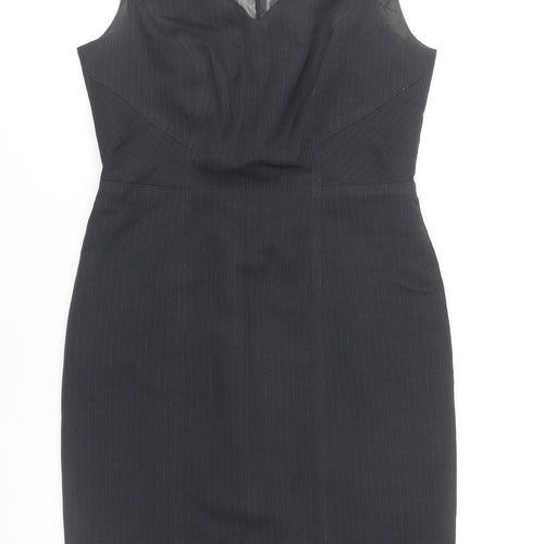BHS Women’s Grey Pinstripe Sheath Dress Size 12 Sleeveless V-Neck