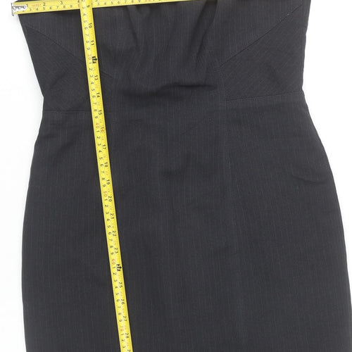 BHS Women’s Grey Pinstripe Sheath Dress Size 12 Sleeveless V-Neck