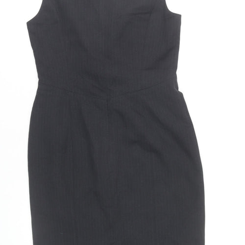 BHS Women’s Grey Pinstripe Sheath Dress Size 12 Sleeveless V-Neck