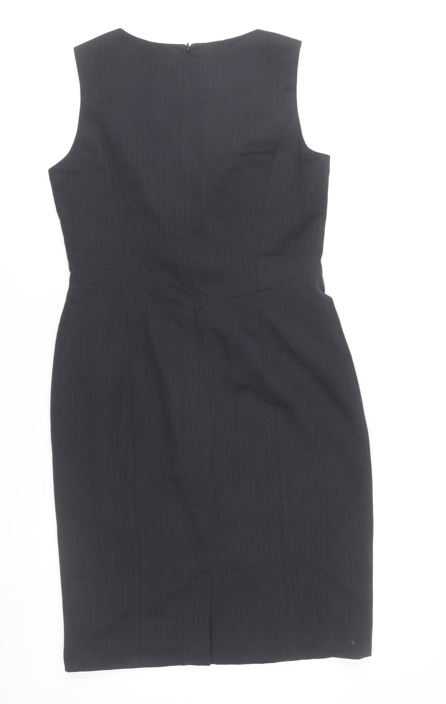 BHS Women’s Grey Pinstripe Sheath Dress Size 12 Sleeveless V-Neck