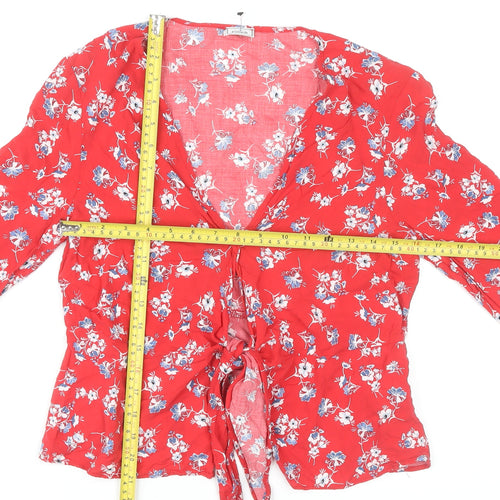 Pimkie Women Red Floral Wrap Blouse Long Sleeve Size M
