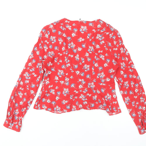 Pimkie Women Red Floral Wrap Blouse Long Sleeve Size M