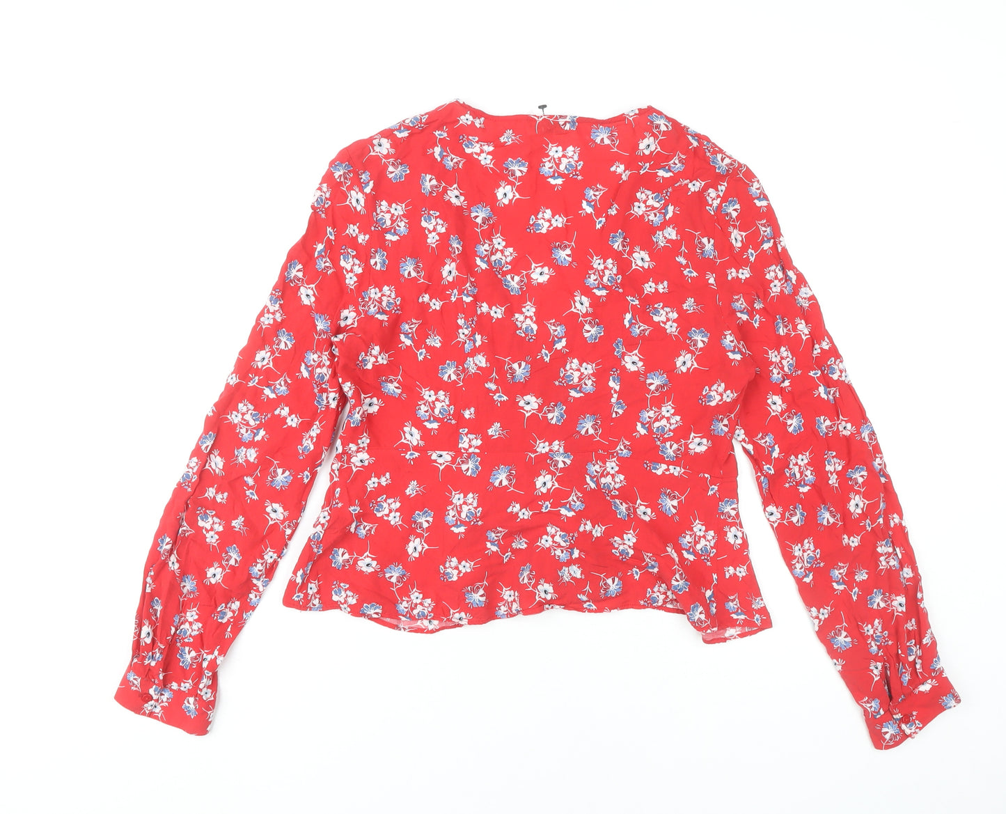 Pimkie Women Red Floral Wrap Blouse Long Sleeve Size M