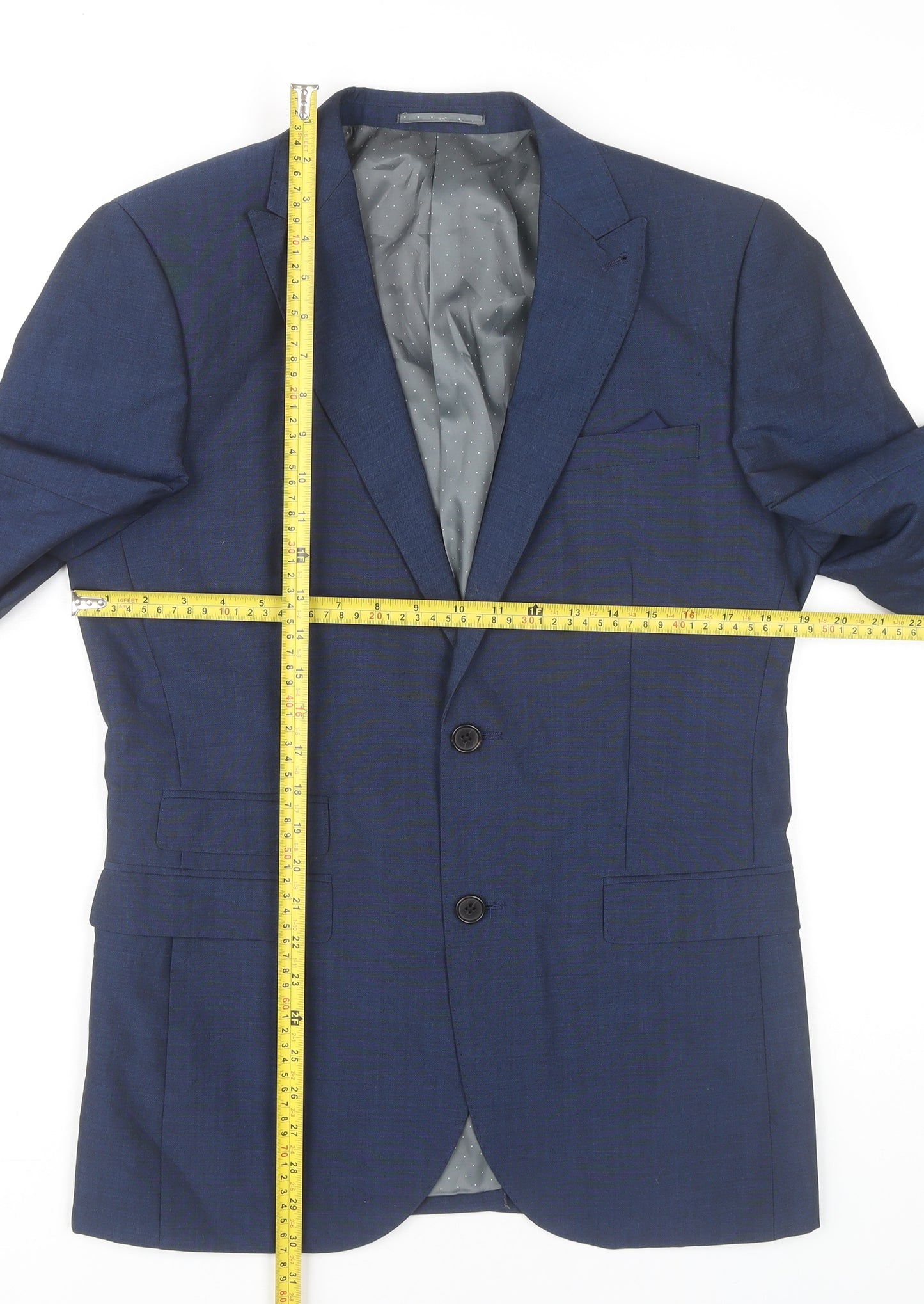 Next Men's Blue 38R Regular Fit Wool Blend Blazer Jacket