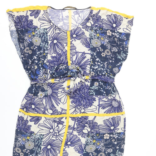 Zara Basic Women’s Blue Floral Shift Dress Size 12 Sleeveless Belted Summer