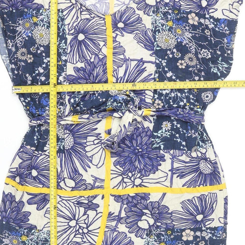 Zara Basic Women’s Blue Floral Shift Dress Size 12 Sleeveless Belted Summer