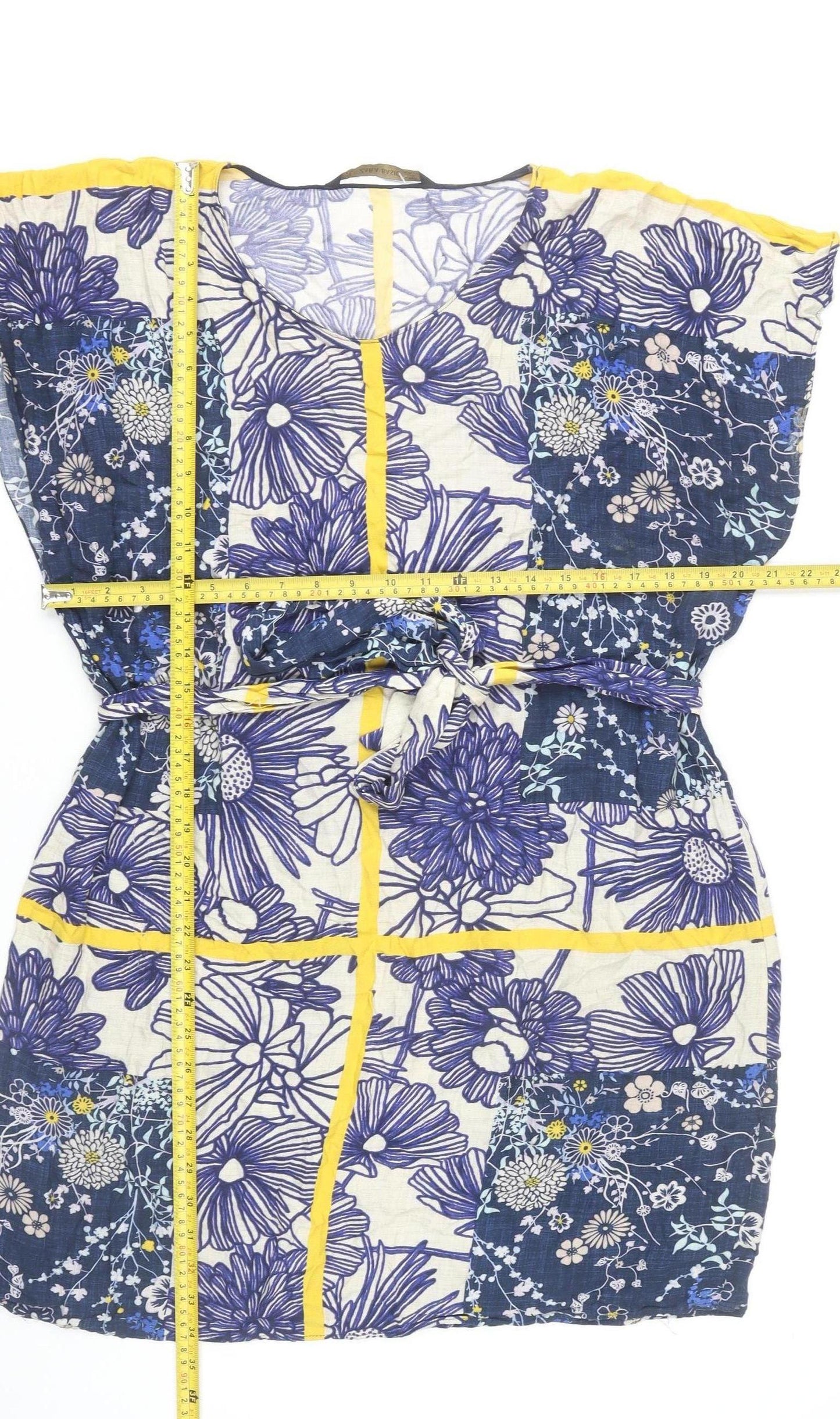Zara Basic Women’s Blue Floral Shift Dress Size 12 Sleeveless Belted Summer