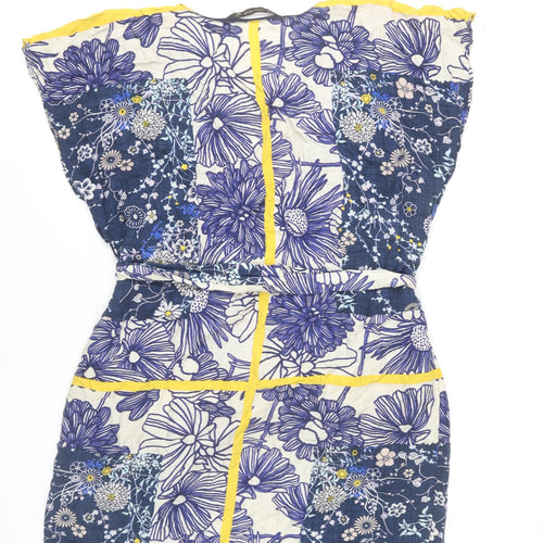 Zara Basic Women’s Blue Floral Shift Dress Size 12 Sleeveless Belted Summer