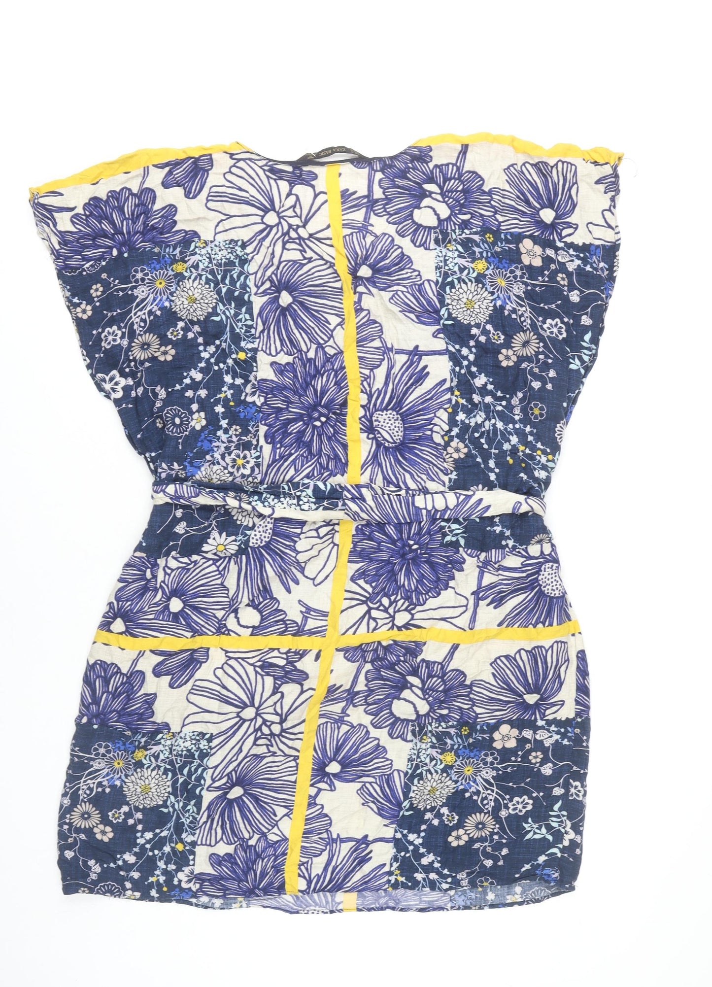 Zara Basic Women’s Blue Floral Shift Dress Size 12 Sleeveless Belted Summer
