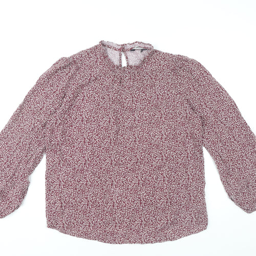 Marks and Spencer Womens Red Floral Blouse Size 12 Long Sleeve