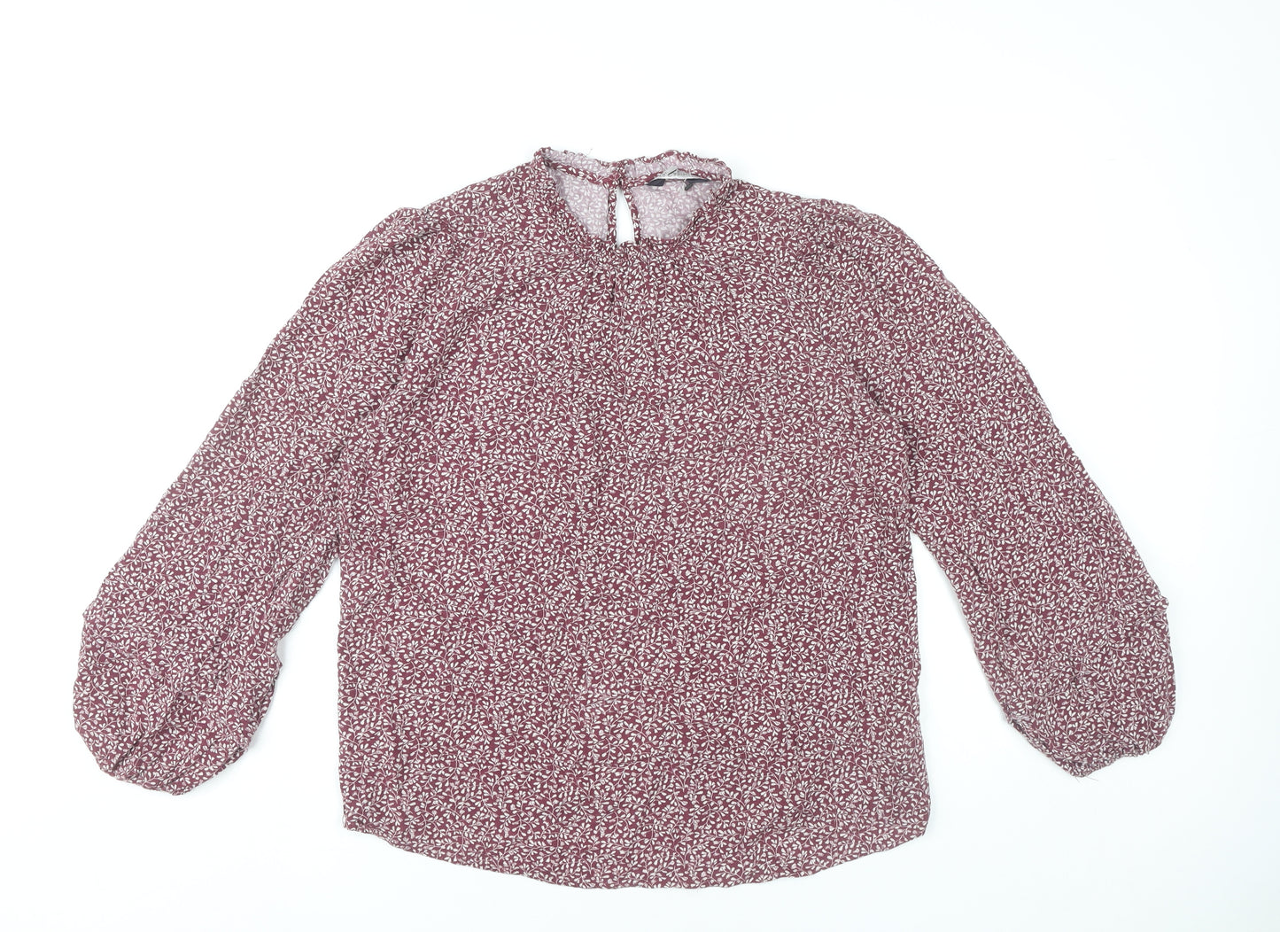 Marks and Spencer Womens Red Floral Blouse Size 12 Long Sleeve