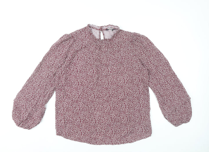 Marks and Spencer Womens Red Floral Blouse Size 12 Long Sleeve