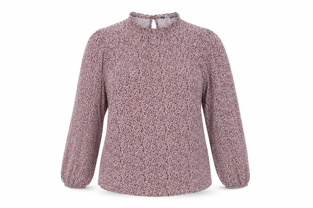 Front view of Marks & Spencer women’s red floral blouse, size UK 12, long sleeve