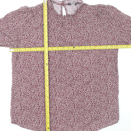 Marks and Spencer Womens Red Floral Blouse Size 12 Long Sleeve