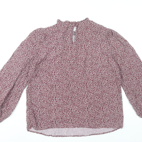 Marks and Spencer Womens Red Floral Blouse Size 12 Long Sleeve