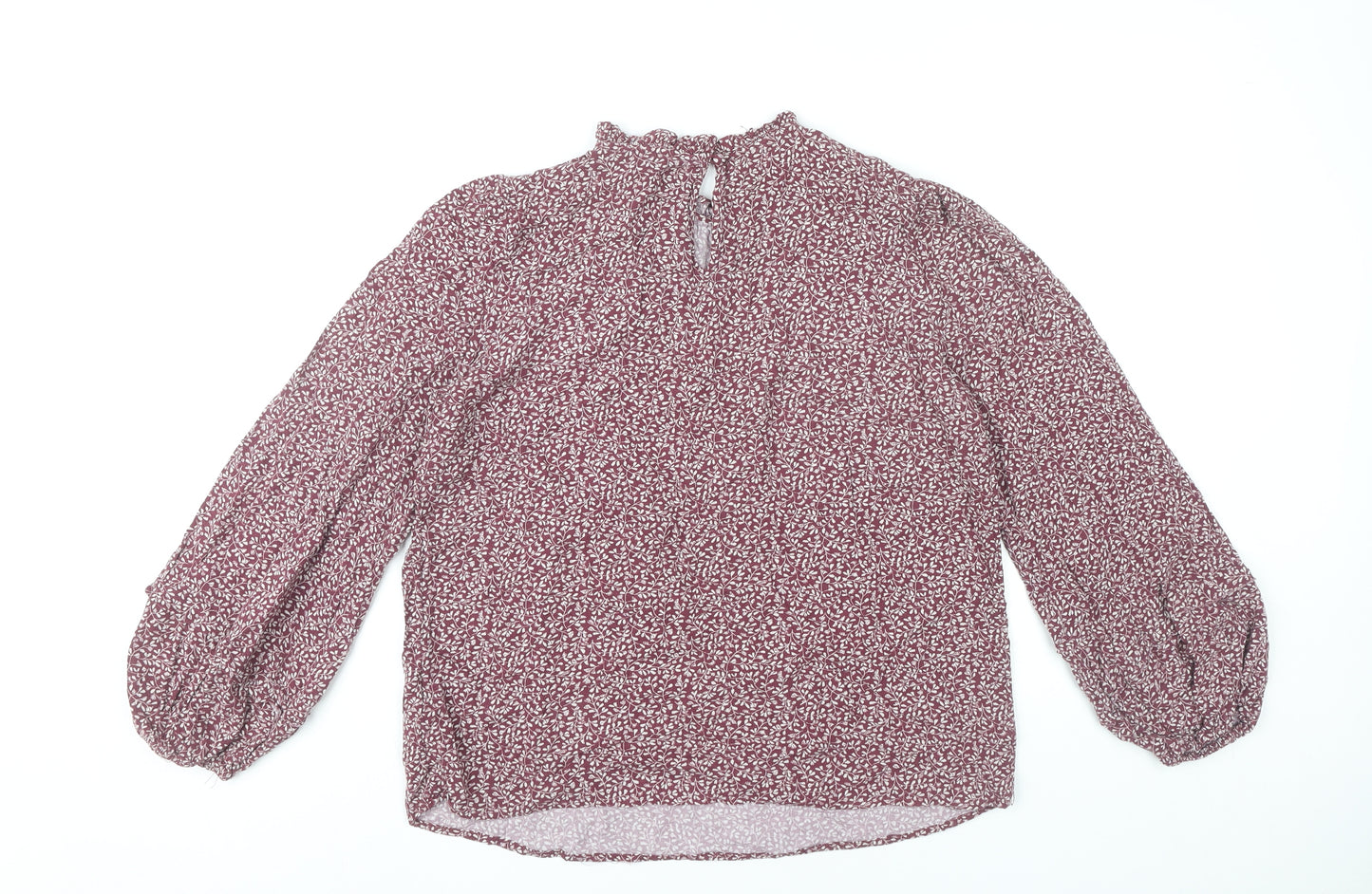 Marks and Spencer Womens Red Floral Blouse Size 12 Long Sleeve