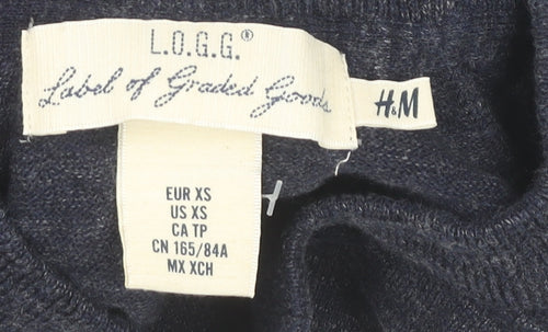 H&M Men’s Blue XS Cotton Crew Neck Jumper Pullover Knitwear