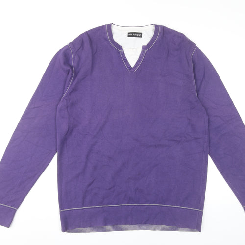 Marks and Spencer Men’s Purple Cotton Henley Jumper Size L