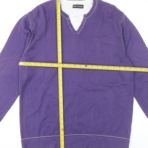 Marks and Spencer Men’s Purple Cotton Henley Jumper Size L