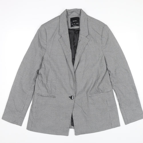 Bershka Women Black Houndstooth Blazer L Regular Fit Tailored Jacket