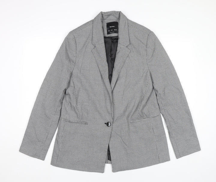 Bershka Women Black Houndstooth Blazer L Regular Fit Tailored Jacket