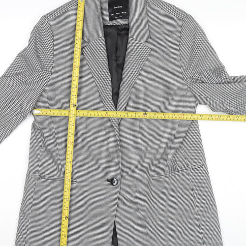 Bershka Women Black Houndstooth Blazer L Regular Fit Tailored Jacket