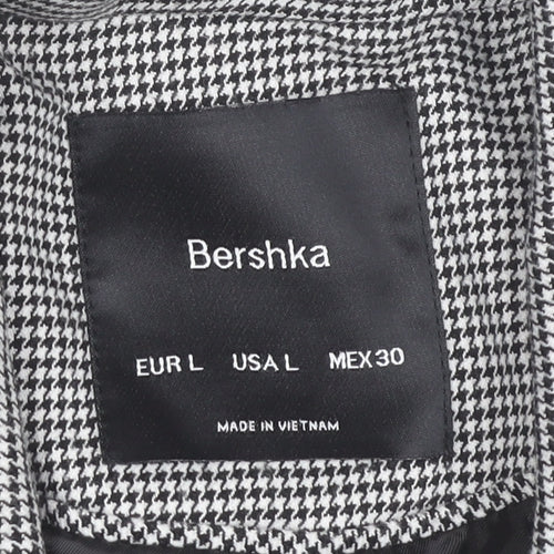 Bershka Women Black Houndstooth Blazer L Regular Fit Tailored Jacket