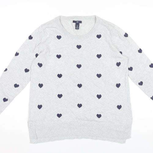 Gap Women’s Grey Heart Jumper Size M Crew Neck Cotton Pullover