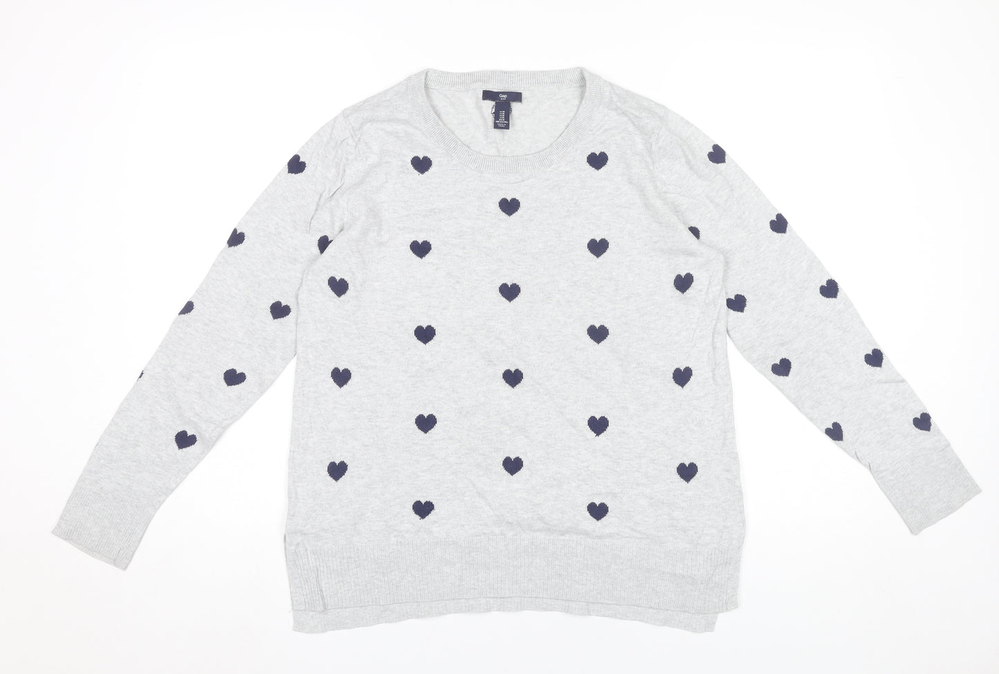 Gap Women’s Grey Heart Jumper Size M Crew Neck Cotton Pullover