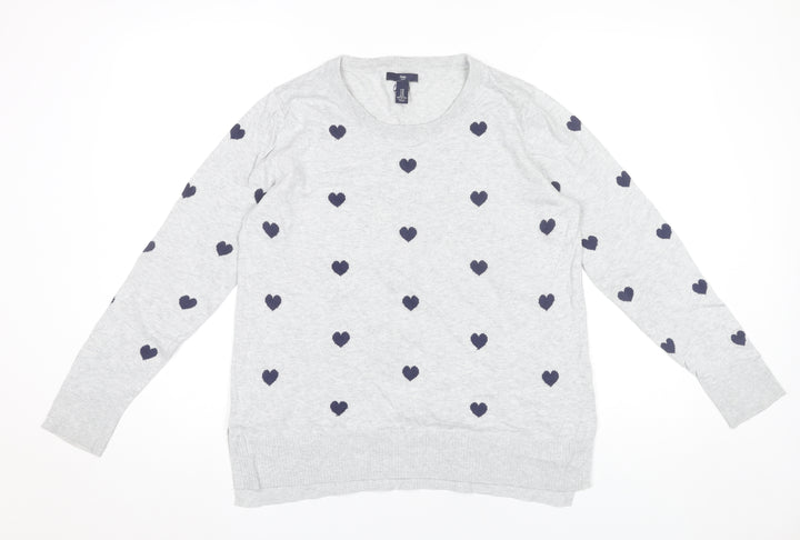 Gap Women’s Grey Heart Jumper Size M Crew Neck Cotton Pullover