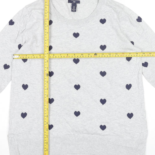 Gap Women’s Grey Heart Jumper Size M Crew Neck Cotton Pullover