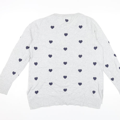 Gap Women’s Grey Heart Jumper Size M Crew Neck Cotton Pullover
