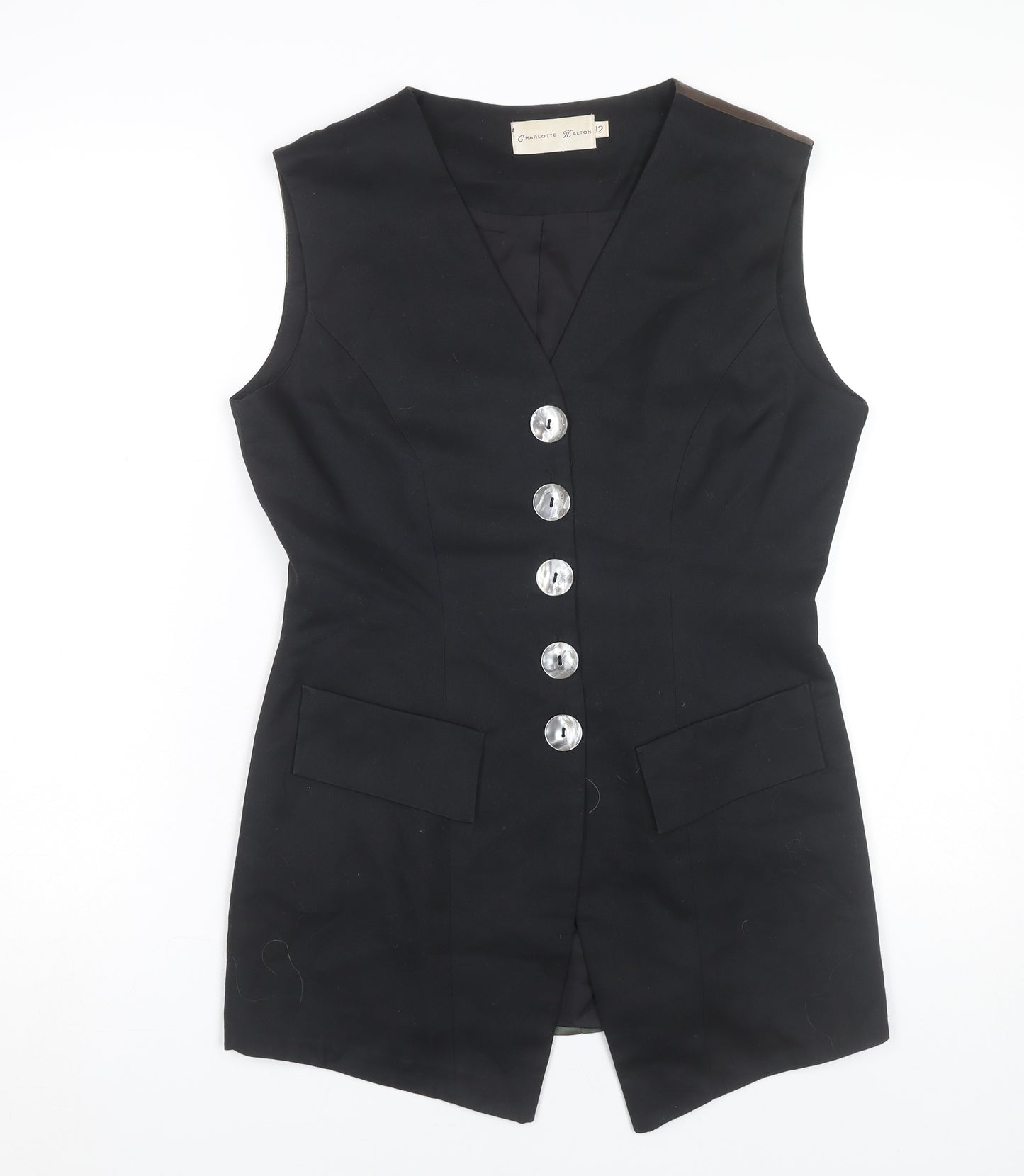 Charlotte Halton Womens Black Sleeveless Tunic Blouse Size 12 Workwear