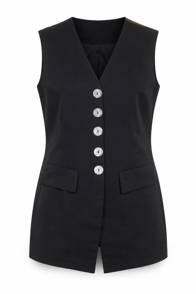 Charlotte Halton Womens Black Sleeveless Tunic Blouse Size 12 Workwear