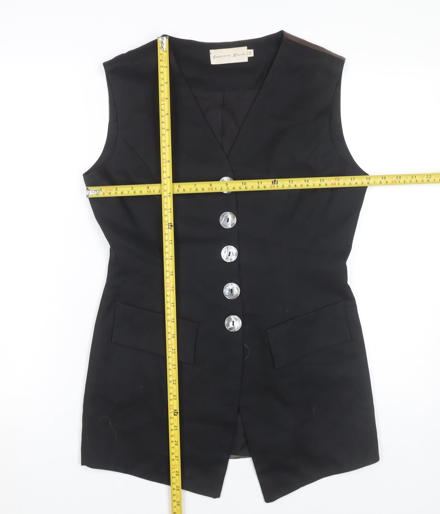 Charlotte Halton Womens Black Sleeveless Tunic Blouse Size 12 Workwear