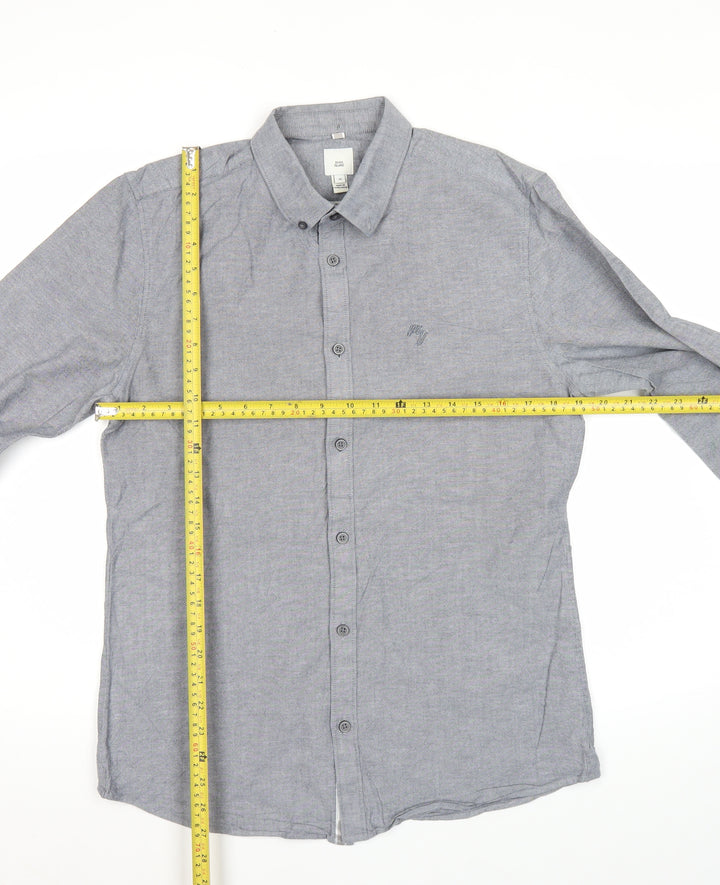 River Island Men's Grey Regular Fit Long Sleeve Oxford Cotton Shirt M