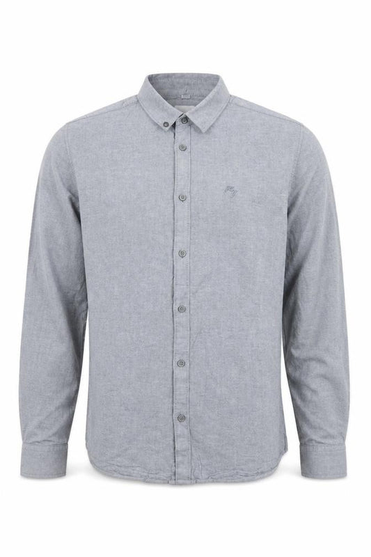 Front view of River Island Men's Grey Regular Fit Long Sleeve Oxford Cotton Shirt M