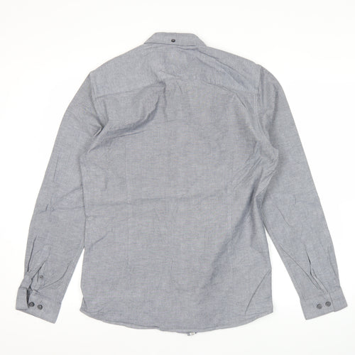 River Island Men's Grey Regular Fit Long Sleeve Oxford Cotton Shirt M