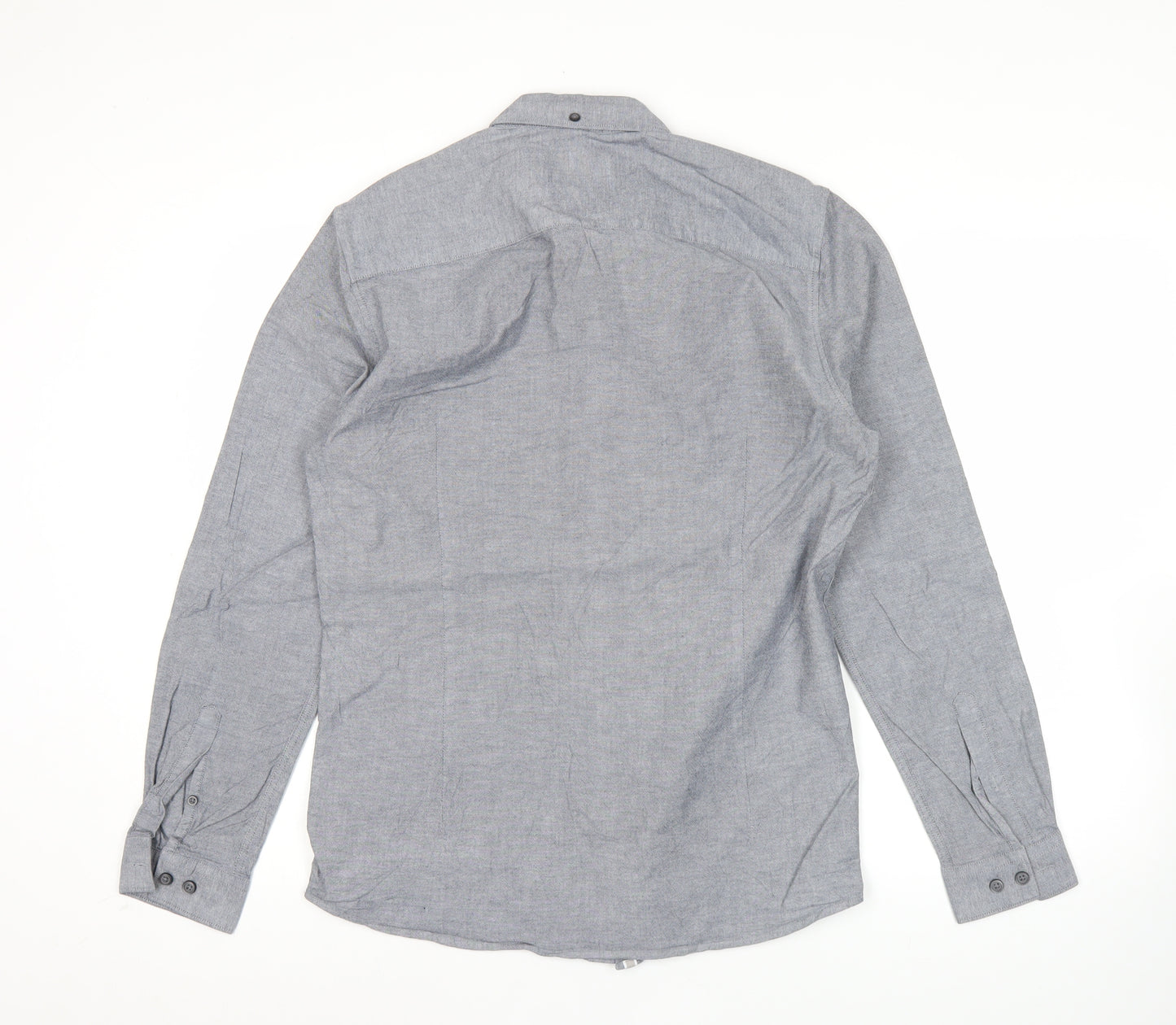 River Island Men's Grey Regular Fit Long Sleeve Oxford Cotton Shirt M