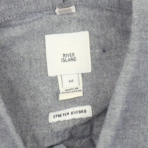 River Island Men's Grey Regular Fit Long Sleeve Oxford Cotton Shirt M
