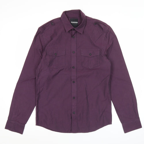 Peacocks Mens Purple Long Sleeve Button-Up Shirt Size S