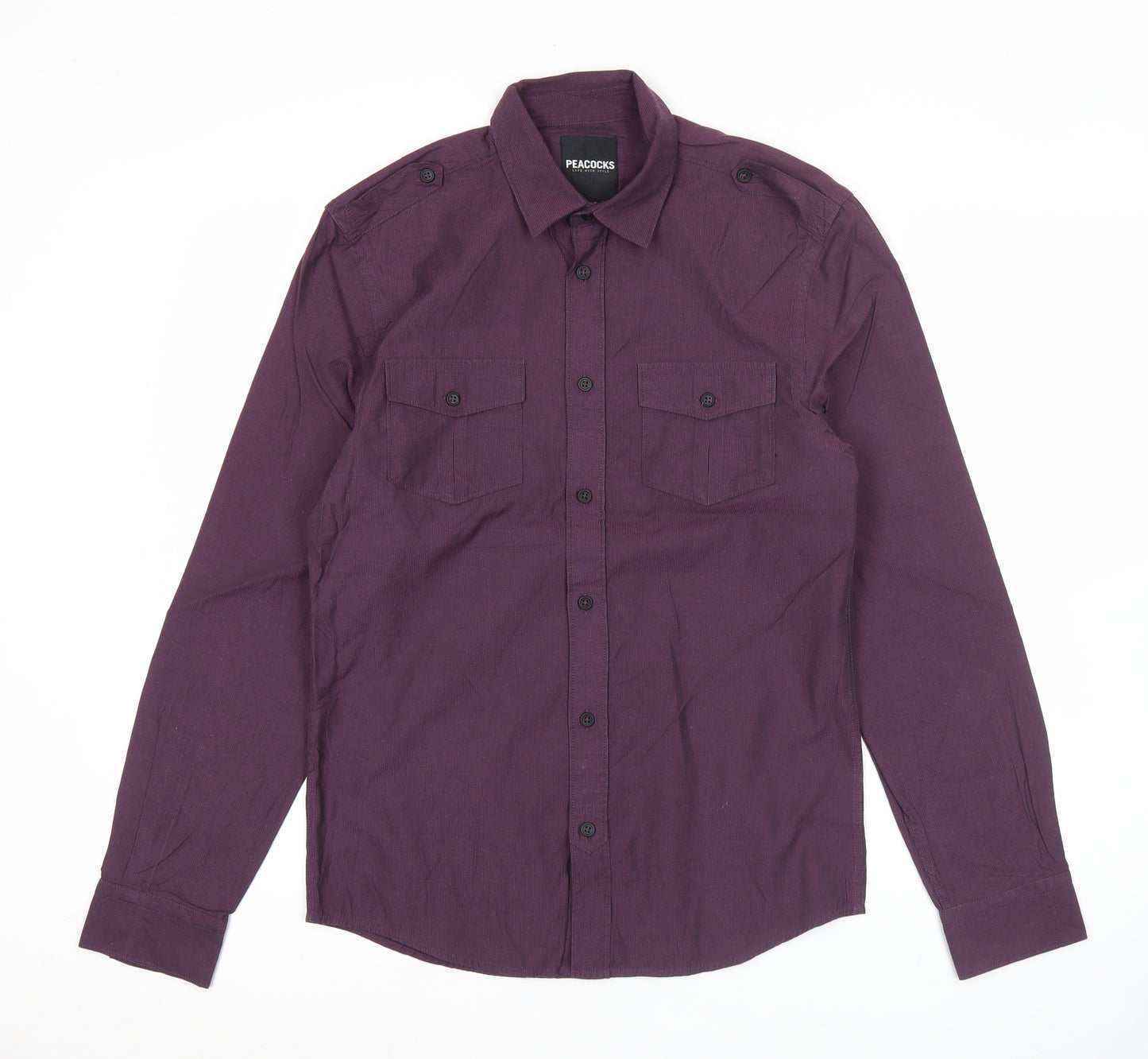 Peacocks Mens Purple Long Sleeve Button-Up Shirt Size S