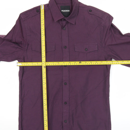 Peacocks Mens Purple Long Sleeve Button-Up Shirt Size S