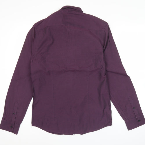 Peacocks Mens Purple Long Sleeve Button-Up Shirt Size S